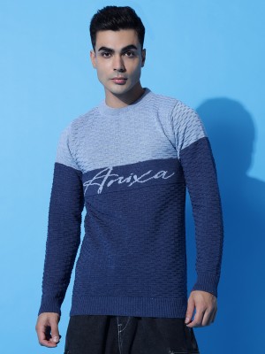 ANIXA Colorblock Crew Neck Casual Men Grey Sweater