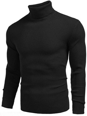 HouseOfCommon Self Design High Neck Casual Men Black Sweater