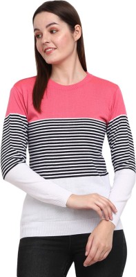 V-MART Striped Round Neck Casual Women Multicolor Sweater