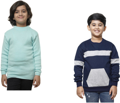 TBMANIA Solid, Colorblock Round Neck Casual Boys Multicolor Sweater