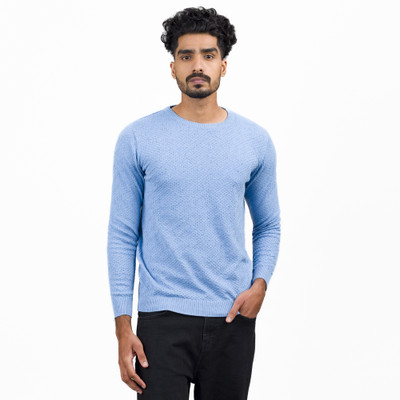 Desert Street Geometric Print Crew Neck Casual Men Blue Sweater