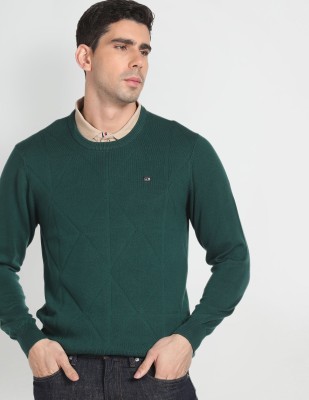 Arrow Sport Self Design Crew Neck Casual Men Green Sweater