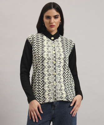 Christy World Printed High Neck Casual Women Black Sweater