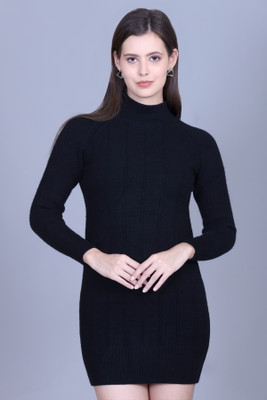 BlessIntimates Solid Round Neck Casual Women Black Sweater