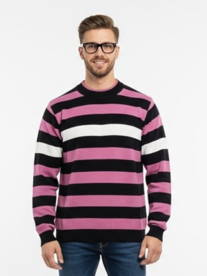 FORWARDS Printed Round Neck Casual Men Black Sweater