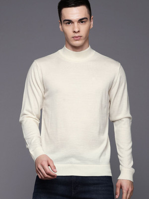 Raymond Solid Crew Neck Casual Men White Sweater