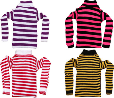 TBMANIA Striped High Neck Casual Girls Multicolor Sweater