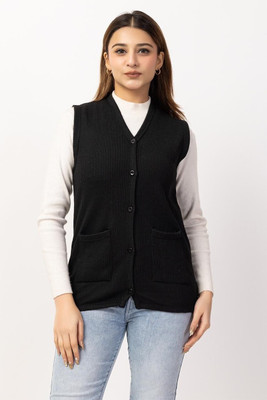 avtar Solid V Neck Party Women Black Sweater