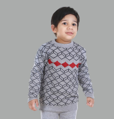 GTwo Solid Round Neck Casual Baby Boys Grey Sweater