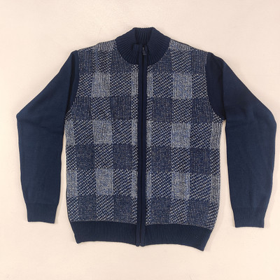 Coldplay Checkered Round Neck Casual Men Dark Blue Sweater
