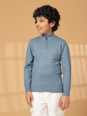 Albion Solid Turtle Neck Casual Boys Reversible Blue Sweater