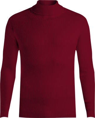 SHAHANBAGH Self Design Turtle Neck Casual Men Red Sweater