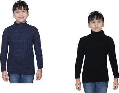 KAVYA Solid High Neck Casual Girls Multicolor Sweater