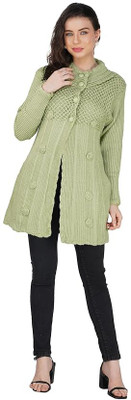 STUTAKRITI Woven Round Neck Casual Women Green Sweater