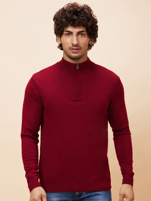 Globus Solid High Neck Casual Men Maroon Sweater