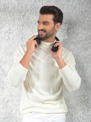 CRIMSOUNE CLUB Solid High Neck Casual Men White Sweater