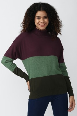 FOREVER 21 Colorblock Turtle Neck Casual Women Multicolor Sweater