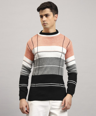 DIVYAM COLLECTION Colorblock Round Neck Casual Men Beige Sweater
