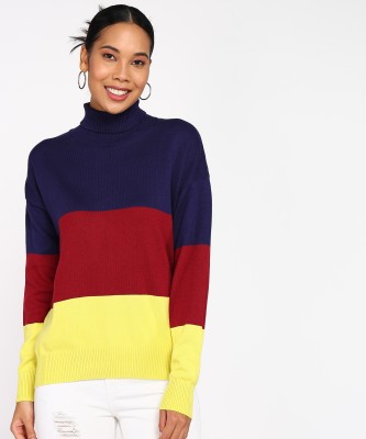 FOREVER 21 Colorblock Turtle Neck Casual Women Multicolor Sweater