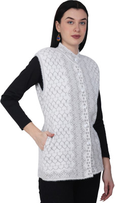 chatanya Self Design Collared Neck Casual Women White Sweater