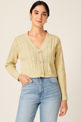 Nobarr Solid V Neck Casual Women Brown Sweater