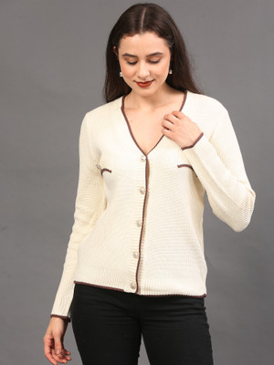 The Sleep Intimo Self Design V Neck Casual Women White Sweater