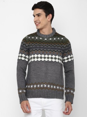 American Eagle Outfitters Printed High Neck Casual Men Grey Sweater