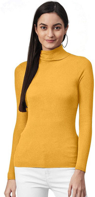 LOVO Solid Turtle Neck Casual Women Yellow Sweater