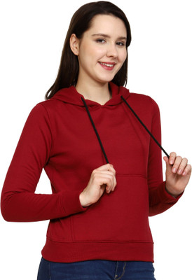 ROARERSS Solid Hooded Neck Casual Women Maroon Sweater