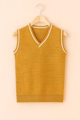 Elefantino Solid V Neck Casual Baby Boys & Baby Girls Yellow Sweater