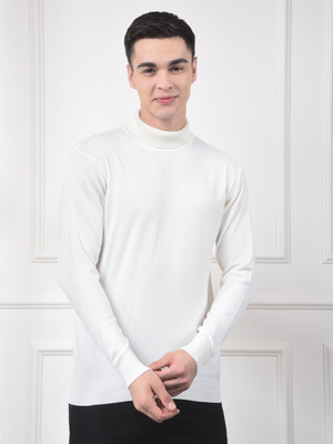 CRIMSOUNE CLUB Solid Turtle Neck Casual Men White Sweater
