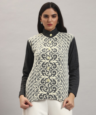 QUIN FLETCHER Printed Round Neck Casual Women Grey Sweater