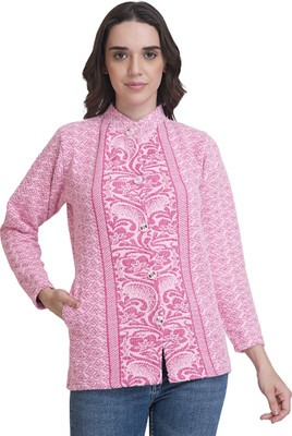 Life and style Printed Mandarin Neck Casual Women Pink Sweater