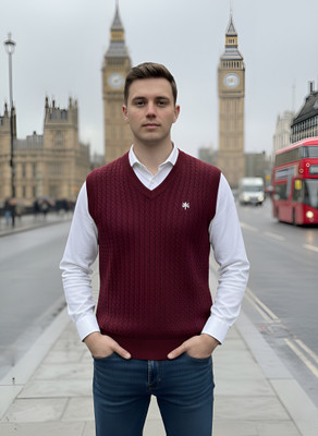 Smile IN LIFE Solid V Neck Casual Men Maroon Sweater