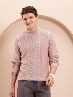Mast & Harbour Self Design Turtle Neck Casual Men Red Sweater