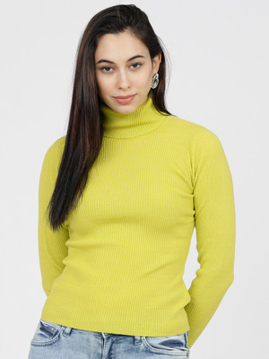 Tokyo Talkies Striped Turtle Neck Casual Women Yellow Sweater