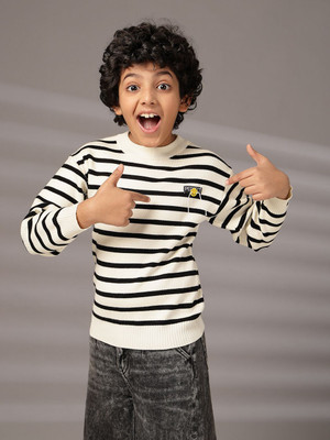 Albion Solid Round Neck Casual Boys White Sweater