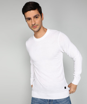 WROGN Self Design Round Neck Casual Men White Sweater