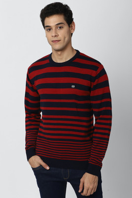 PETER ENGLAND Striped Crew Neck Casual Men Red, Black Sweater