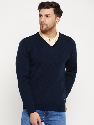 DUKE Self Design V Neck Casual Men Blue Sweater