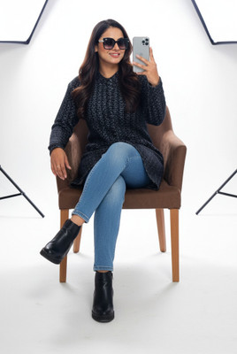 dutchdream Woven Collared Neck Party Women Black Sweater