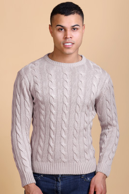 DZANT Self Design Round Neck Casual Men Grey Sweater