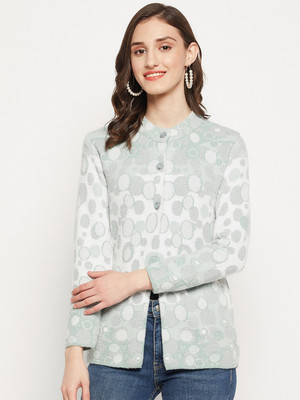 Zigo Self Design Round Neck Casual Women Light Blue Sweater