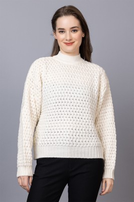 Prashar Exports Self Design High Neck Casual Women White Sweater