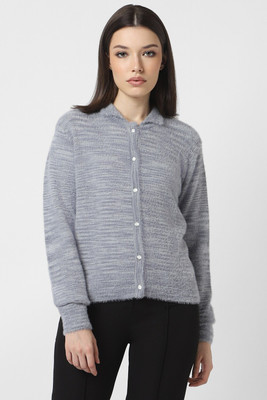 VAN HEUSEN Solid Collared Neck Casual Women Grey Sweater
