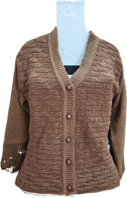 Hatke Collections Woven V Neck Casual Women Brown Sweater