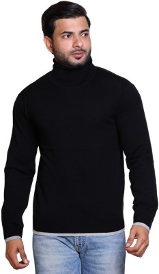 CAVARDI Solid High Neck Casual Men Black Sweater
