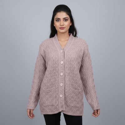 nageshwar Self Design V Neck Casual Women Pink Sweater