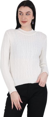 chatanya Self Design Round Neck Casual Women White Sweater