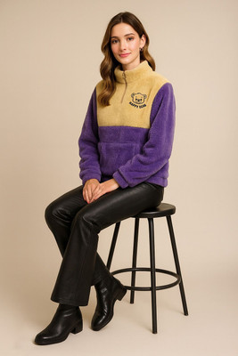 THE DRY STATE Self Design High Neck Casual Women Purple, Beige Sweater